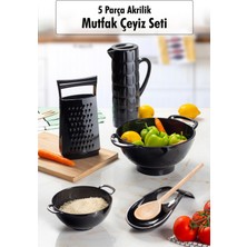 Depa Akrilik Siyah 5 Parça Sürahi & Rende & Süzgeç & Mini Süzgeç & Kaşıklık & Mutfak Çeyiz Seti