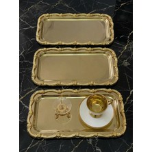 St. Morritz 3 Adet Gold Renk Büyük Dikdörtgen Çerçeveli Model Servis ve Sunum Tepsisi