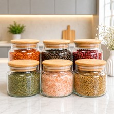 Mafa Home 6'lı Ahşap Vakum Kapaklı 500 ml Baharat Saklama Kavanozu Seti Etiket Hediyeli