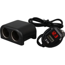 Temiz Pazar 1641 12-24V Tek USB Gi̇ri̇şli̇ 120W 80CM Kablolu Di̇ji̇tal Voltaj Ekranli 2'li̇ Araç Çakmak Çoklayici