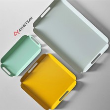 St. Morritz 3 Lü Metal Tepsi Seti Çay Tepsisi Sunum Tepsi Seti Tasarım Ödüllü Pastel Soft Hardal Su Yeşili