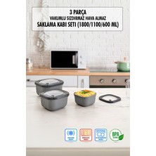 Depa Kare 3 Parça Vakumlu Sızdırmaz Hava Almaz Saklama Kabı Seti Füme (1800/1100/600 Ml)