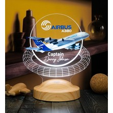TeknoKapsül Airbus A380 Yolcu Uçağı Renkli Baskılı Kişiye Özel 3D LED Lamba, Uçak - Pilot Hediyesi