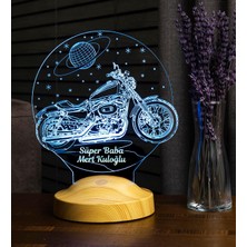 TeknoKapsül Süper Baba, Chopper Motosiklet, Motor Hayranı Babaya Hediye 3 Boyutlu, 3D LED Lamba