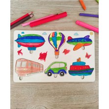 St. Morritz Ahşap Taşıtlar Boyanabilir Puzzle Bultak Yapboz , Montessori Eğitici Boyanabilir Bul Tak Çıkar