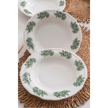 St. Morritz Vintage Flowers Green 6’lı Modern Porselen Yemek Tabağı | Zarif Çiçek Desenli Sunum Seti 22 cm