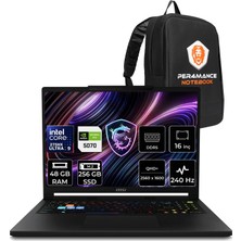 MSI Msı Raider 16 Hx Intel Core Ultra 9 275HX Rtx 5070 12GB 48GB Ram 256GB SSD 16" Qhd+ OLED 240Hz Freedos B2WGX018TRP331 Gaming Laptop + Per4 Çanta