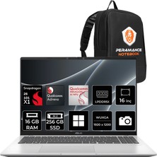 Asus Vivobook 16 (X1607QA) Snapdragon x X1-26-100 16GB Ram 256GB SSD Adreno 16" Wuxga (1920X1200) WIN11 Home X1607QA-MB052WP307 Taşınabilir Bilgisayar + Per4 Çanta