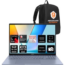 Asus Vivobook S16 (S3607NA) Copilot+ Pc Snapdragon X2 Elite X2E-88-100 16GB Ram 256GB SSD 16" Wuxga (1920X1200) OLED Freedos S3607NA-SH003WP307 Taşınabilir Bilgisayar + Per4 Çanta