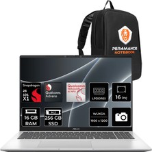 Asus Vivobook 16 (X1607QA) Snapdragon x X1-26-100 16GB Ram 256GB SSD Adreno 16" Wuxga (1920X1200) Freedos X1607QA-MB052WP307 Taşınabilir Bilgisayar + Per4 Çanta