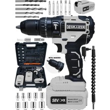 St. Morritz Alman 58 V 5 Ah 13 mm Metal Mandren Darbeli Çift Akülü Vidalama Matkap + 27 Parça Pro Set Gri