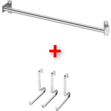 St. Morritz Quick Mutfak Duvar Rayı Uzunluk: 40 cm + 3 Adet Kanca Çelik Askı Gümüş Renk Kepçe Askısı