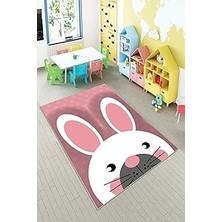 TeknoKapsül Pelangi Pembe Tavşan Desenli Yıkanabilir Kaymaz Taban Leke Tutmazbebek ve Çocuk Odası Halısı, Pembe-Beyaz 120 x 200, 901357021120200