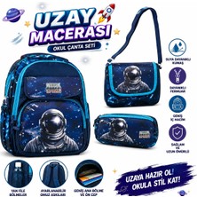 Belkıs Kırtasiye Astronot Çocuk Okul Çantası 3'lü Set – Sırt Çantası, Beslenme Çantası ve Kalemlik Astronot Okul Çantası Çanta