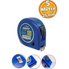 St. Morritz Şerit Metal Bükülebilir Metre 5 M x 25 mm Soft Mavi Renk Düğmeli Ölçüm Ölçme Plastik Kasalı