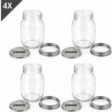 Eratec Cam Kavanoz 2 Parçalı Kapak 500 ml x 4