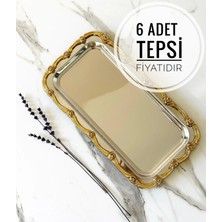 St. Morritz 6 Adet Fiore Dikdörtgen Tepsi Gold-Gümüş Paslanmaz Çelik Çay Kahve Servis Sunum Tepsisi (33X17)