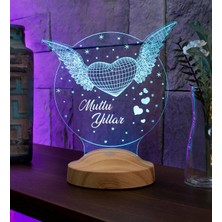 TeknoKapsül Sevgilambası Mutlu Yıllar Hediyesi Kanatlı Kalp 3D LED Lamba