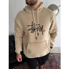 Beruflic Üç Iplik Kapşonlu Baskılı Sweatshirt - Bej