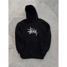 Beruflic Üç Iplik Kapşonlu Baskılı Sweatshirt - Siyah