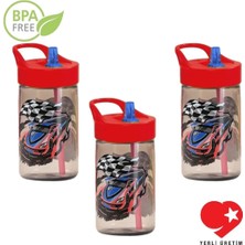 St. Morritz 3 Adet Set Bpa Free 430 cc Desenli Katlanabilir Pipetli Akıtmaz Suluk ve Matara