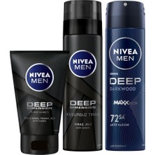 TeknoKapsül Nivea Men Deep Sakal ve Yüz Jeli + Nivea Men Deep Tıraş Jeli 200 ml + Nivea Men Deep Dimension Sprey Deodorant