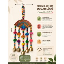 El Yapımı Tavus Kuşu Duvar Süsü Çanlı Renkli Boncuklu Dekoratif Duvar Aksesuarı