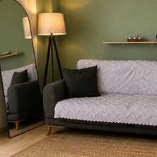 Atay Home Saçaklı Zigzag Dokulu Şönil 3’lü Koltuk Örtüsü 170X210 cm – Gri / Beyaz / Krem / Vizon