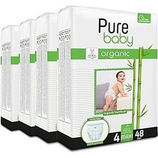 TeknoKapsül Pure Baby Organik Bambu Özlü Külot Bez 4'lü Paket 4 Numara Maxi 192 Adet