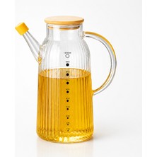 Welcomein 1100 ml Bambu Kapaklı Cam Yağdanlık – Ölçü Çizgili, Kulplu, Akıtmaz Uçlu Zeytinyağı Şişesi