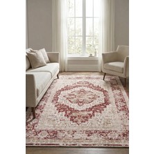 Livset Home Modern Dokuma Halı Bordo Krem Salon Mutfak Antre Yolluk Oturma Odası Halısı F933E