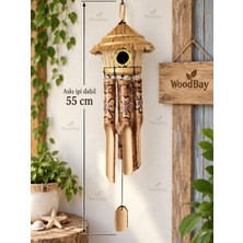 WoodBay Kuş Yuvalı Bambu,hasır Rüzgar Çanı Doğal Dekoratif Bahçe Balkon Rüzgar Çanı 55 cm
