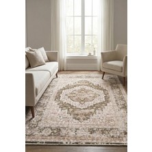 Livset Home Modern Dokuma Halı Yeşil Krem Salon Mutfak Antre Yolluk Oturma Odası Halısı F933E