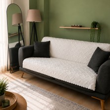 Atay Home Saçaklı Zigzag Dokulu Şönil 3’lü Koltuk Örtüsü 170X210 cm – Gri / Beyaz / Krem / Vizon