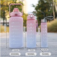 St. Morritz 2 L Motivasyonel 3lü Set Su Matarası Su Şişesi Suluk 2LT+900ML+500ML Tritan Spor Salonu Su Şişesi S