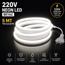 5 Metre Tak Çalıştır Parlak Güçlü Işık Borsan 220V Neon LED Beyaz