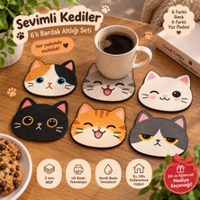 Kids Town Sevimli Kediler 6’lı Kedi Şeklinde Mdf Bardak Altlığı Seti Standlı – Farklı Yüz Ifadeleri – Uv Baskılı