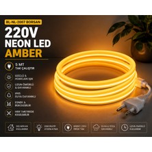 5 Metre Tak Çalıştır Yüksek Performanslı Borsan 220V Neon LED Amber MONTAJ APARATI DAHİL