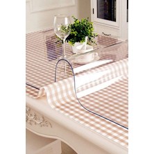 Pimula Home Şeffaf PVC Kalın Kaymaz Mika Masa Örtüsü Koruyucusu Çizgi Desenli Beyaz Renk 70 x 50 cm