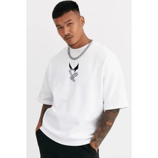 Velmora Fashion Erkek Kısa Kol Yazlık Tişört Bisiklet Yaka Baskılı Oversize T-Shirt - Beyaz