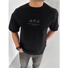 Velmora Fashion Erkek Baskılı Bisiklet Yaka T-Shirt - Siyah