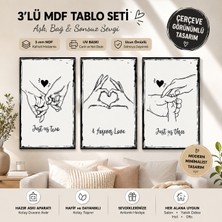 Kids Town 3’lü Aşk ve Aile Temalı Mdf Duvar Tablosu – Siyah Çerçeve Görünümlü Minimalist Dekoratif Tablo Seti
