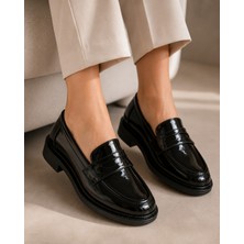 Zenora Shoes Kadın Loafer Makosen Casual Günlük Ayakkabı Şık ve Rahat Rugan Siyah Ayakkabı