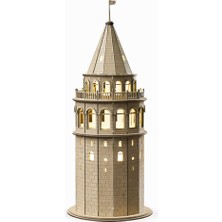 CH woodline LED Işıklı Ahşap Galata Kulesi Maketi 46 cm – Akçaağaç Dekoratif Gece Lambası, El Yapımı, Sıcak Işık, Adaptör Dahil [