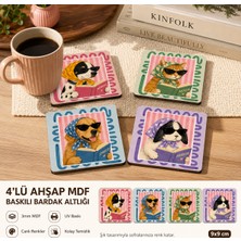 Kids Town 4’lü Renkli Hayvan Figürlü Ahşap Mdf Bardak Altlığı Seti – Uv Baskılı 9x9 cm Dekoratif Kahve Çay Altlığı