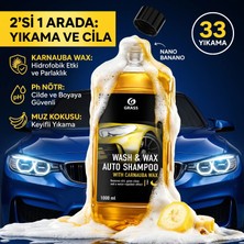 Grass Wash & Wax Cilalı Oto Şampuanı 1 L Karnauba Vakslı Boya Koruyucu Elde Yıkama