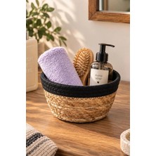 Porsima 15292 Çok Amaçlı Yuvarlak Dekoratif Hasır Sepet Düzenleyici Organizer Ekmeklik - Siyah