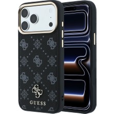 iPhone 18 Pro Max Kılıf Guess Lisanslı M-Safeli Klasik Yazı ve 4g Logolu Pu Deri Peony Kapak Siyah