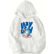 Brz Collection Unisex Oversize Lazy Day Hoodie Beyaz