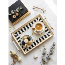 St. Morritz Gold Kuş Figürlü Cam Kahve Tepsisi - 46X28 cm Modern Dekoratif Sunum Tepsisi